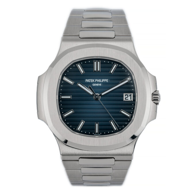 Front view of of the Patek Philippe Nautilus 5711/1A with blue dial and steel case