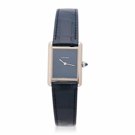 Cartier tank must in navy with leather strap