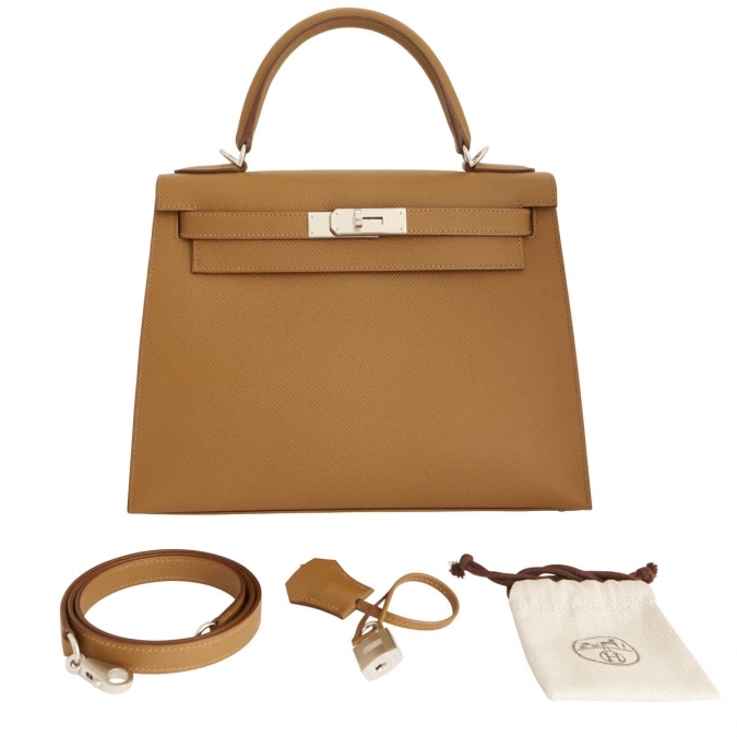 Hermes Kelly Sellier Epsom 28 Etain in Calfskin Leather with Gold-tone - GB