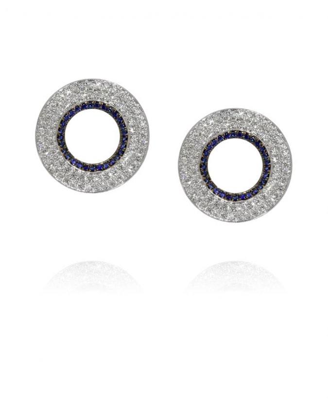 Ralph Masri Modernist 18kt white gold earrings with diamonds & sapphires