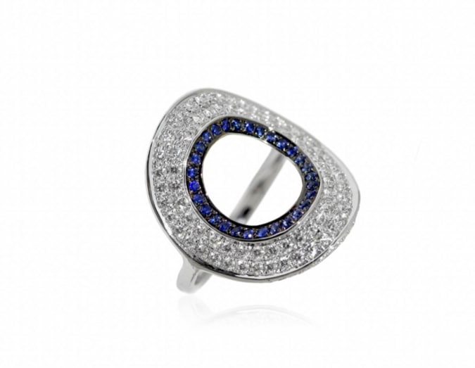 Ralph Masri Modernist 18kt white gold ring with diamonds & sapphires