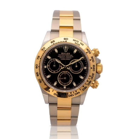 Rolex daytona black dial bi colour 116503 Oystersteel front of watch