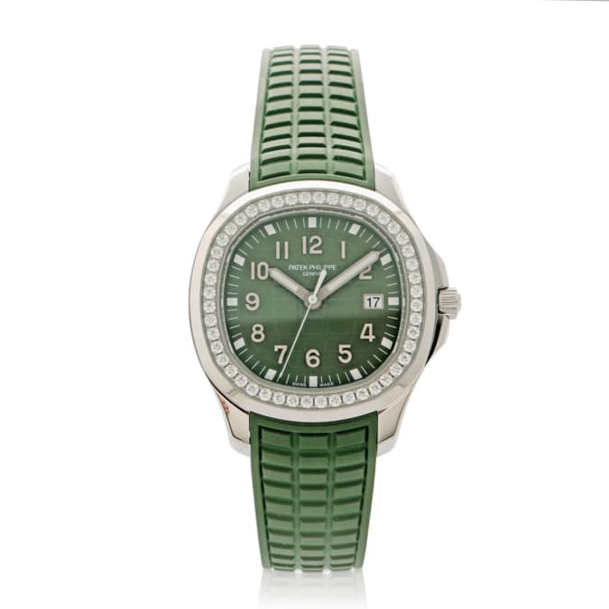 Ladies Patek Philippe Aquanaut watch in green with steel & diamond bezel