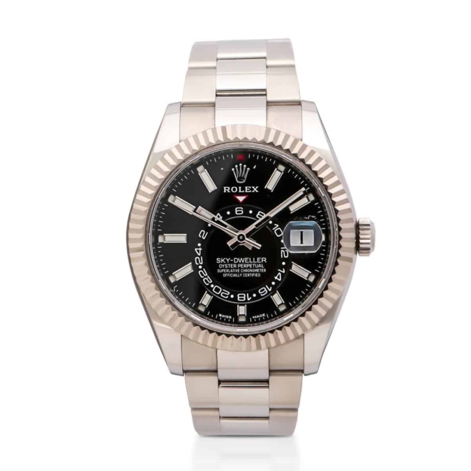 Rolex skydweller steel oyster black dial front image of watch