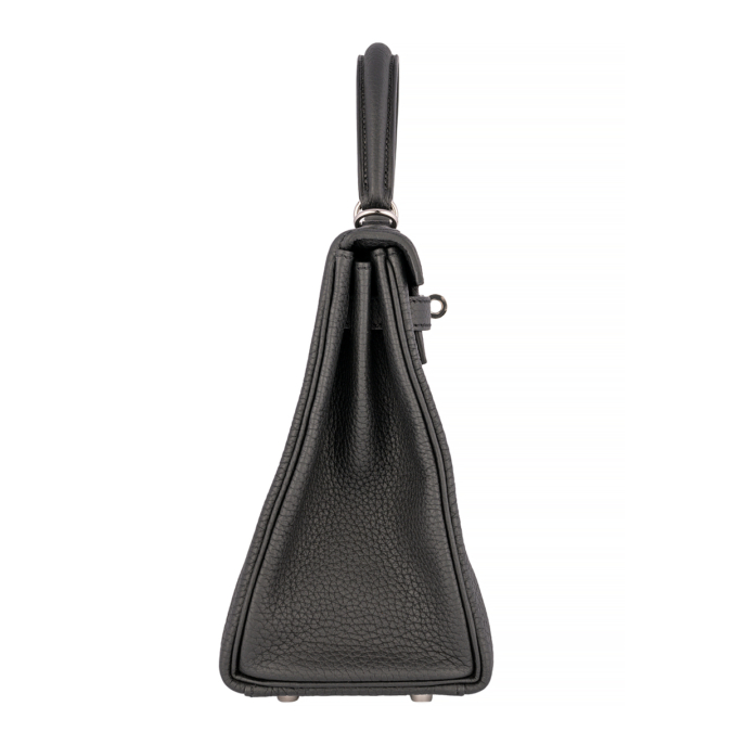 Hermes Kelly Depeche Bag 25cm Black Pochette Epsom Palladium