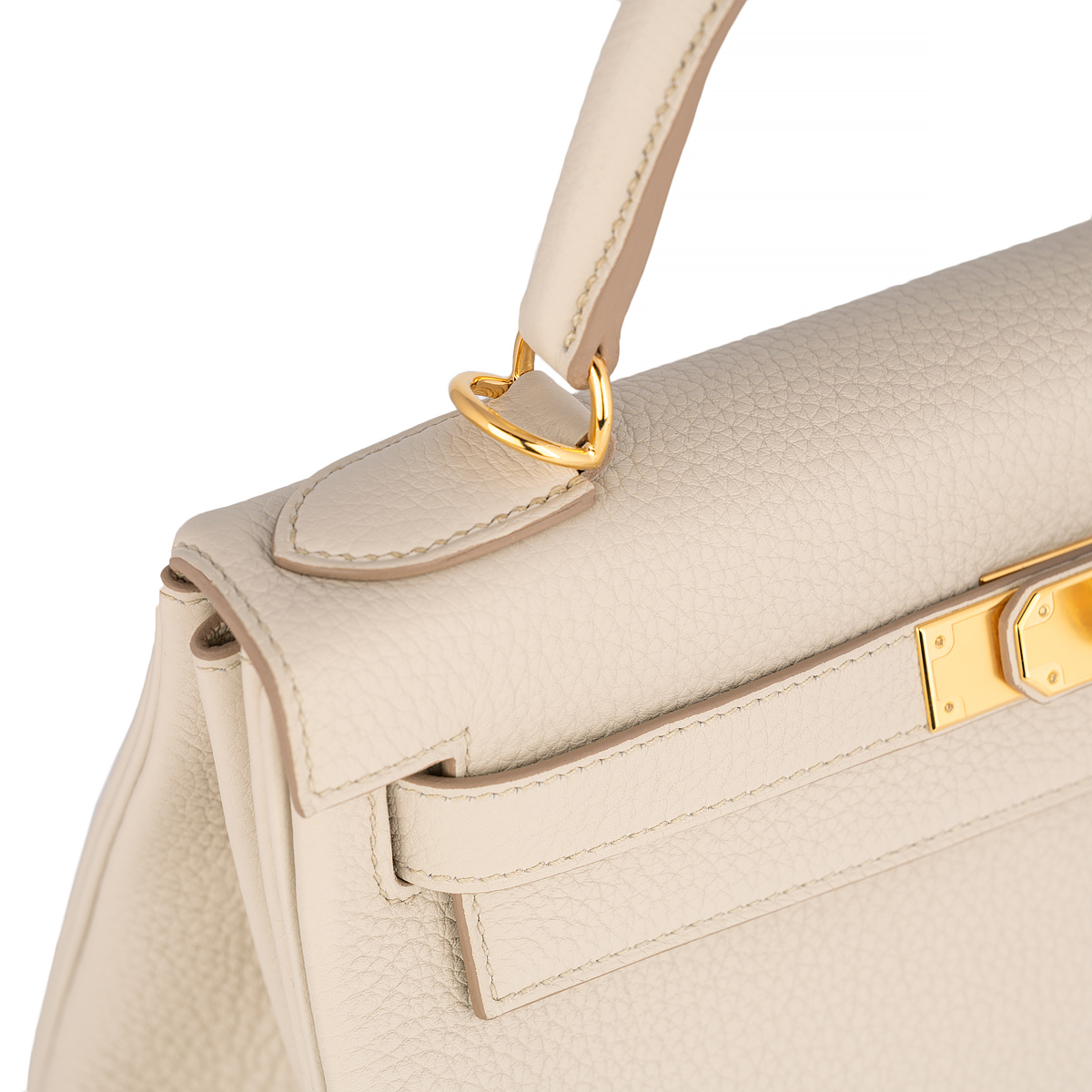 Hermes Kelly 28 Retourne Bag White Clemence Leather with Gold Hardware