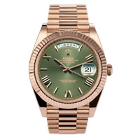 Anniversary Rolex DayDate in rose gold with olive green dial