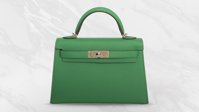 Hermès Mini Kelly Sellier in Cactus Epsom Leather with additional shoulder strap and protective bag