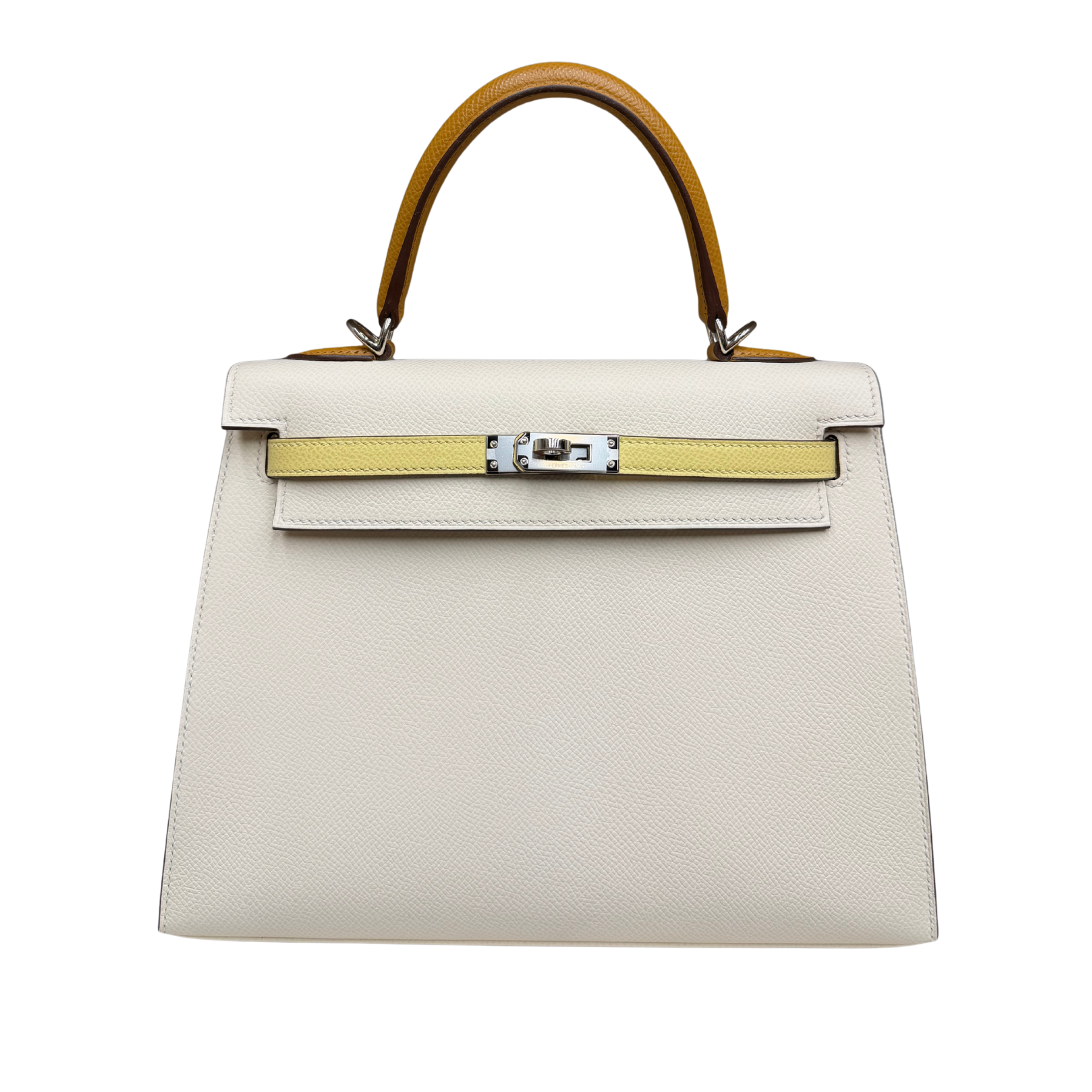 Hermés Kelly 25 Tricolor Nata/Jaune/Sesame Sellier Epsom